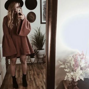 Mauve Free People Oversized Bell Sleeve Dress